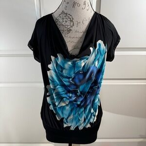 Dots Black and Blue Graphic Relaxed Blouse Medium